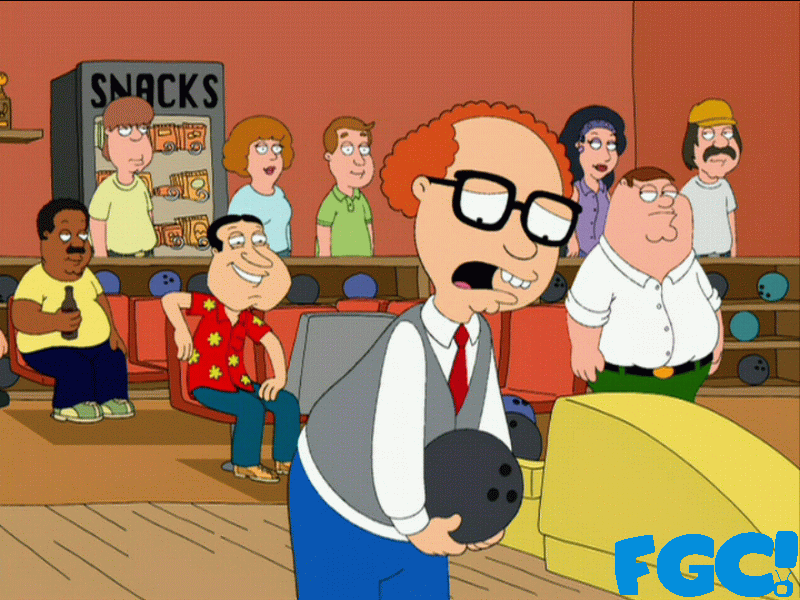 Mort Goldman on Family Guy bowling his perfect game
